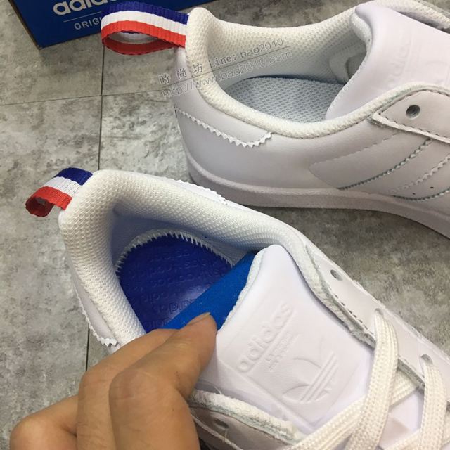 Adidas鞋 法國限定特別款 阿迪達斯全頭層小牛皮小白鞋 Adidas板鞋 男女同款  hdx13255